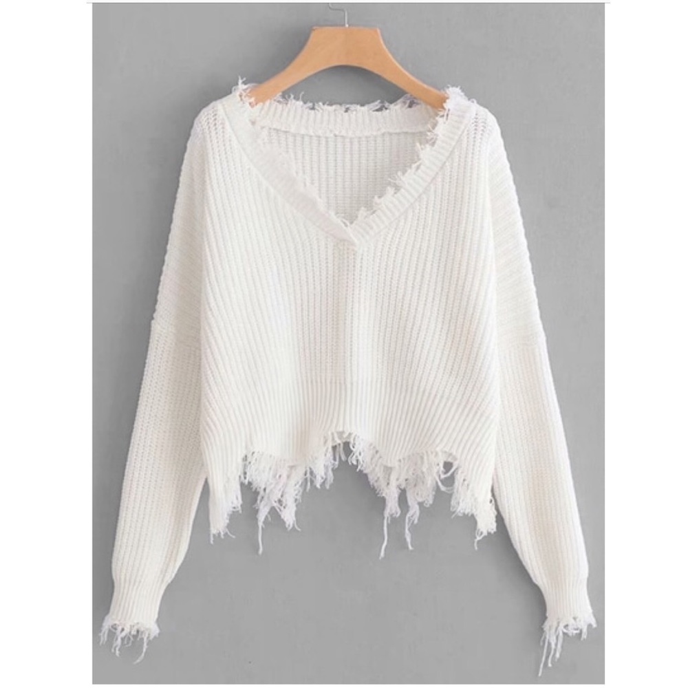 Frayed V-Neck Sweater (NWOT)